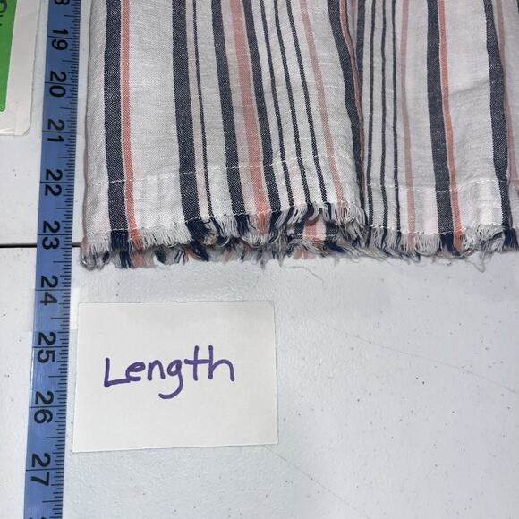 Linen Blend Stripe Sleeveless Tank M White w/blue & red Fringe Hem Preppy - Picture 8 of 9